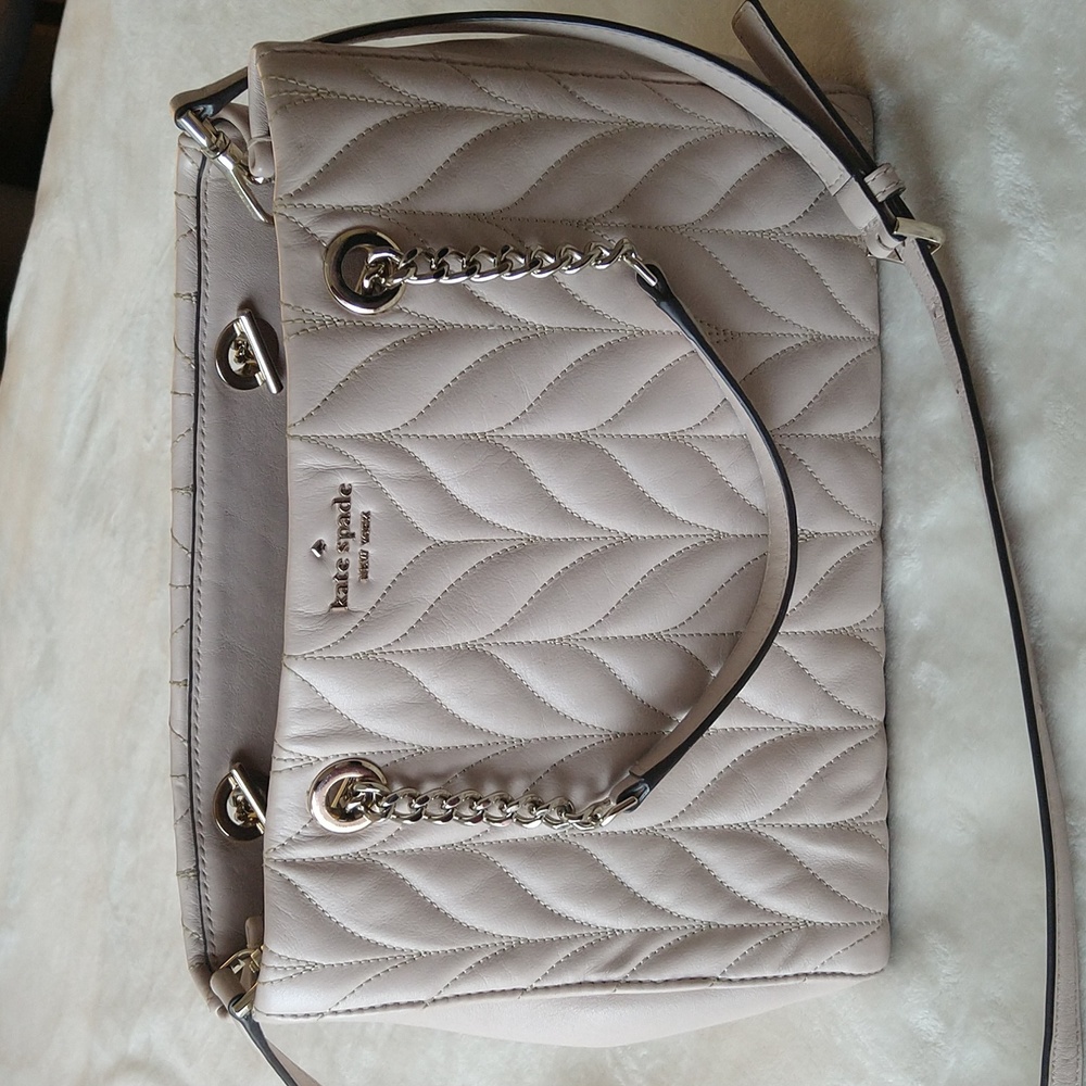 Kate Spade Briar Lane Quilted Meena Crossbody Satchel Leather Bag Beige Blush